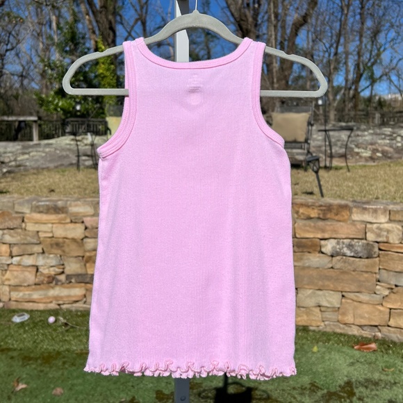 Pink Ribbed Tank Top with Ruffled Edge - Picture 2 of 6